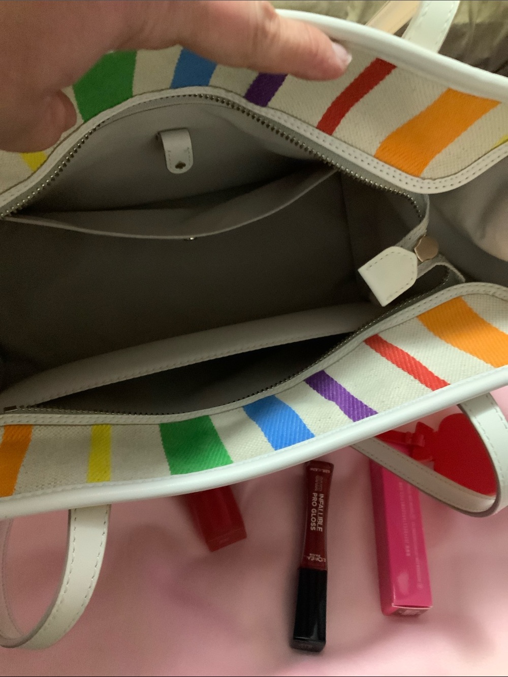 kate spade Multicolor Stripe White Tote with Heart Charm - Picture 3 of 11